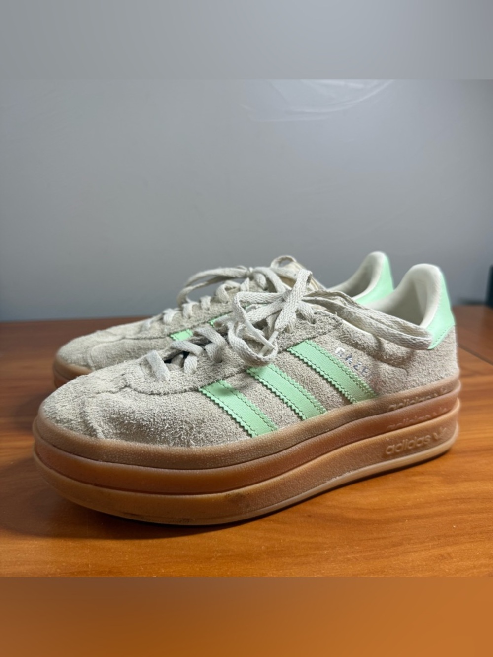 adidas Originals Gazelle Bold Sneakers Mint Green Grey Stacked Platform Suede K4